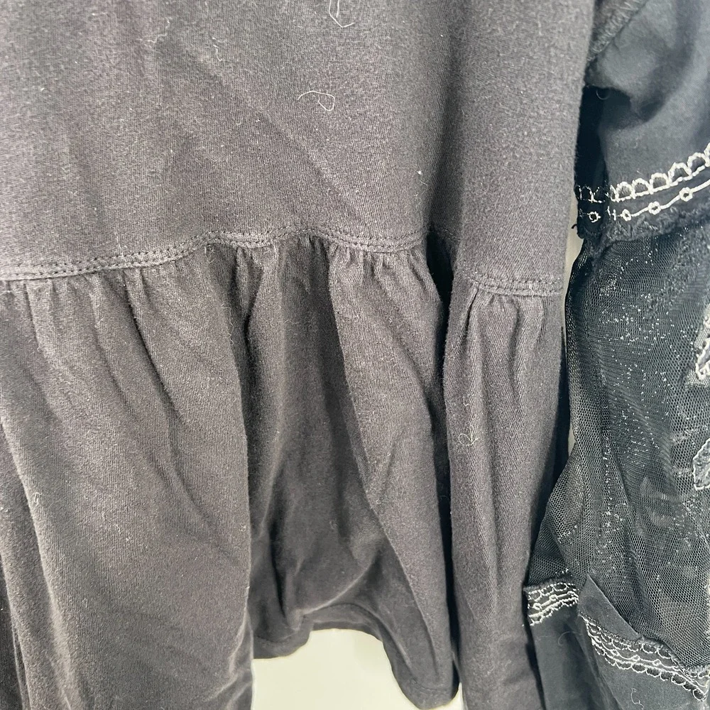 Free People Embroidered Penny Tee black whimsigoth boho‎ whimsical blouse top S